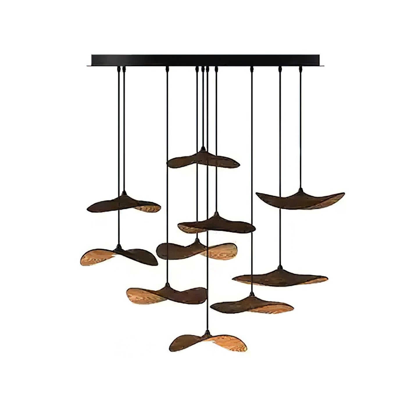 Empty Leaf Chandelier 10Heads ∅ 35.4’’ x H 27.6’’ / Walnut Color / Warm Light Chandelier
