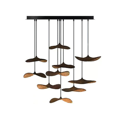 Empty Leaf Chandelier 10Heads ∅ 35.4’’ x H 27.6’’ / Walnut Color / Warm Light Chandelier