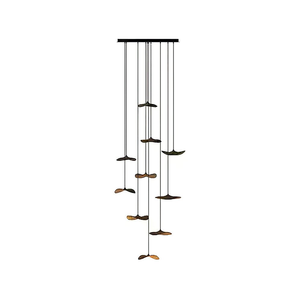 Empty Leaf Chandelier 10Heads ∅ 35.4’’ x H 78.7’’ / Walnut Color / Warm Light Chandelier