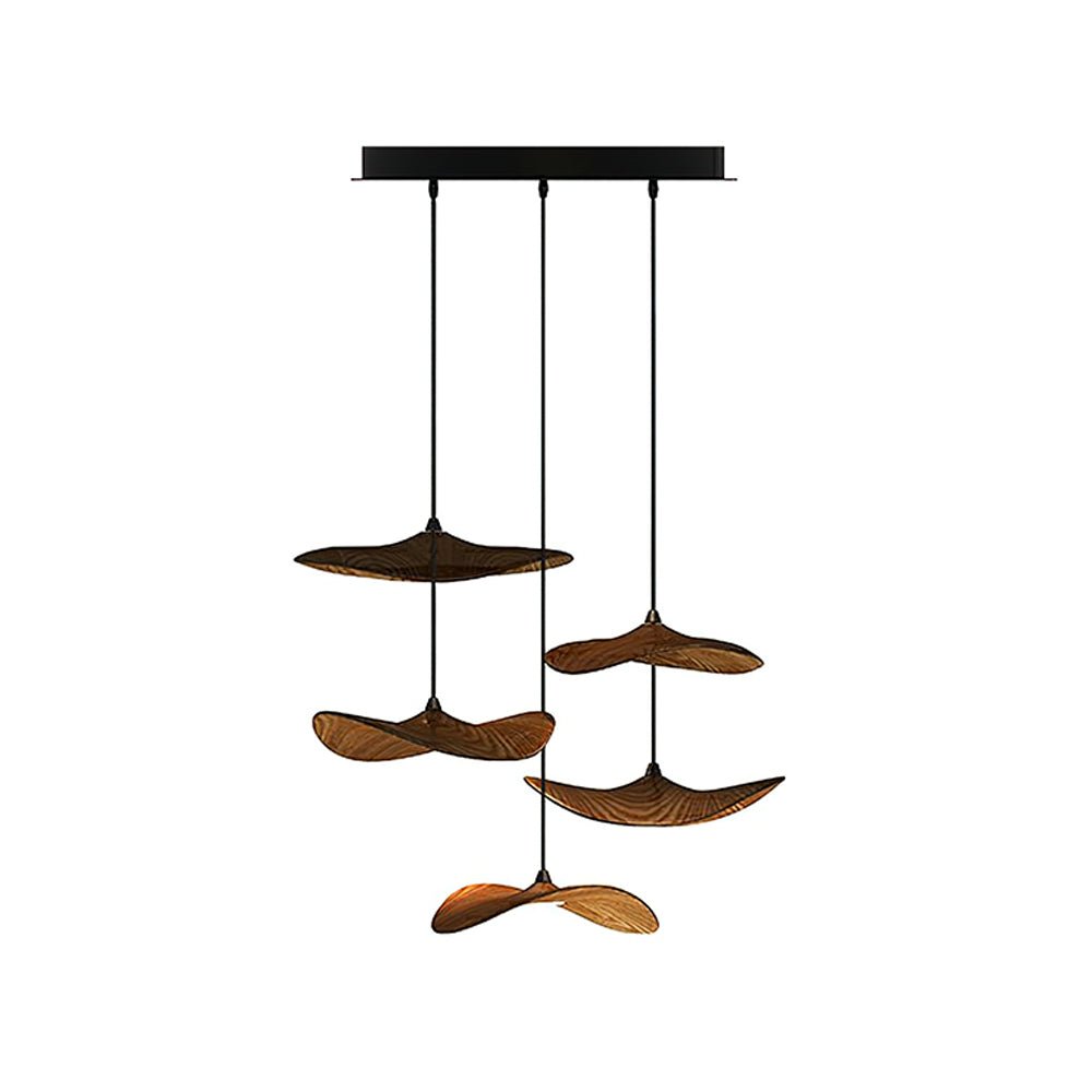 Empty Leaf Chandelier 5Heads ∅ 21.7’’ x H 18.9’’ / Walnut Color / Warm Light Chandelier