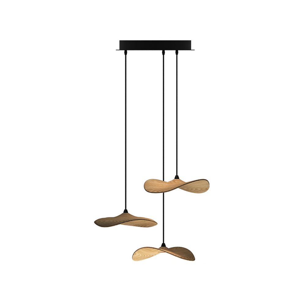 Empty Leaf Chandelier 3Heads ∅ 18.9’’ x H 13.8’’ / Wood Color / Warm Light Chandelier