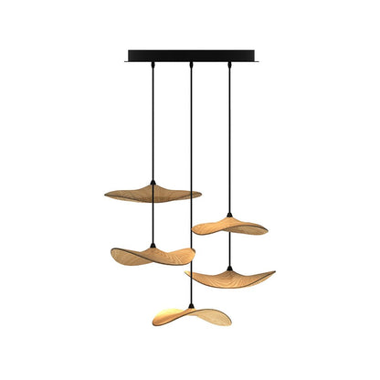 Empty Leaf Chandelier 5Heads ∅ 21.7’’ x H 18.9’’ / Wood Color / Warm Light Chandelier