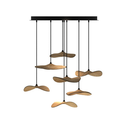 Empty Leaf Chandelier 7Heads ∅ 31.5’’ x H 21.7’’ / Wood Color / Warm Light Chandelier