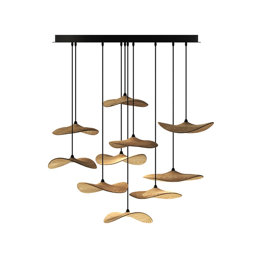 Empty Leaf Chandelier 10Heads ∅ 35.4’’ x H 27.6’’ / Wood Color / Warm Light Chandelier