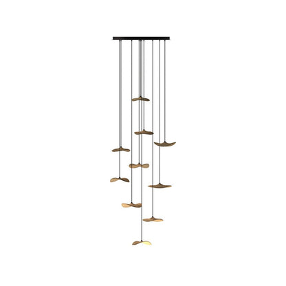 Empty Leaf Chandelier 10Heads ∅ 35.4’’ x H 78.7’’ / Wood Color / Warm Light Chandelier