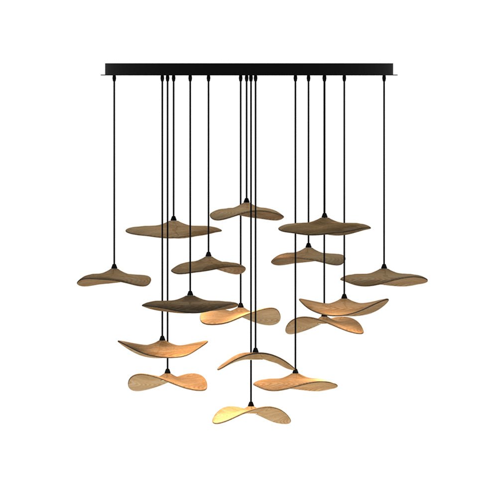 Empty Leaf Chandelier 16Heads ∅ 47.2’’ x H 29.5’’ / Wood Color / Warm Light Chandelier