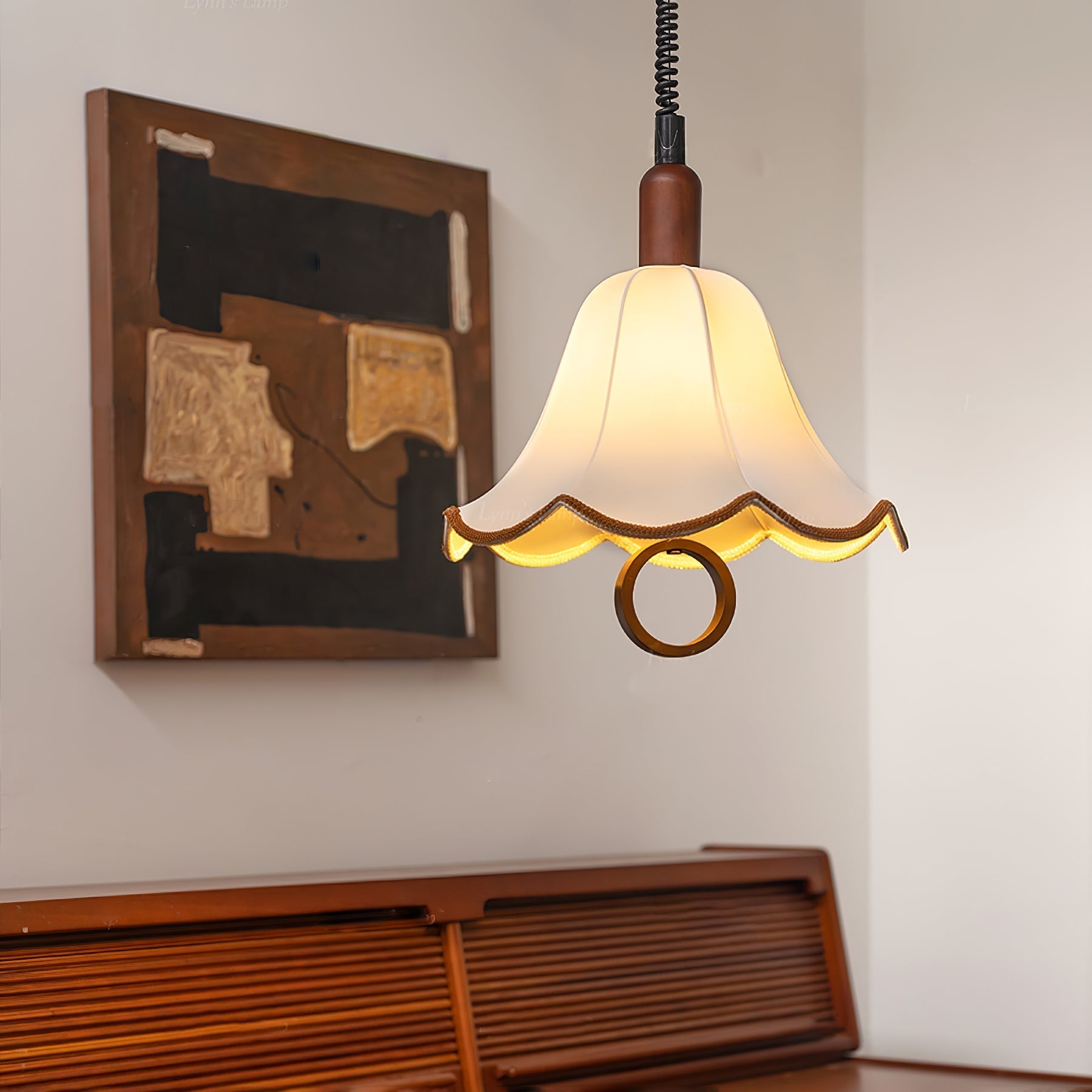 Eryn Fabric Pendant Light ∅ 15.4″ x H 17.3″ / Dia 39cm x H 44cm / Dark walnut & Beige Pendant light