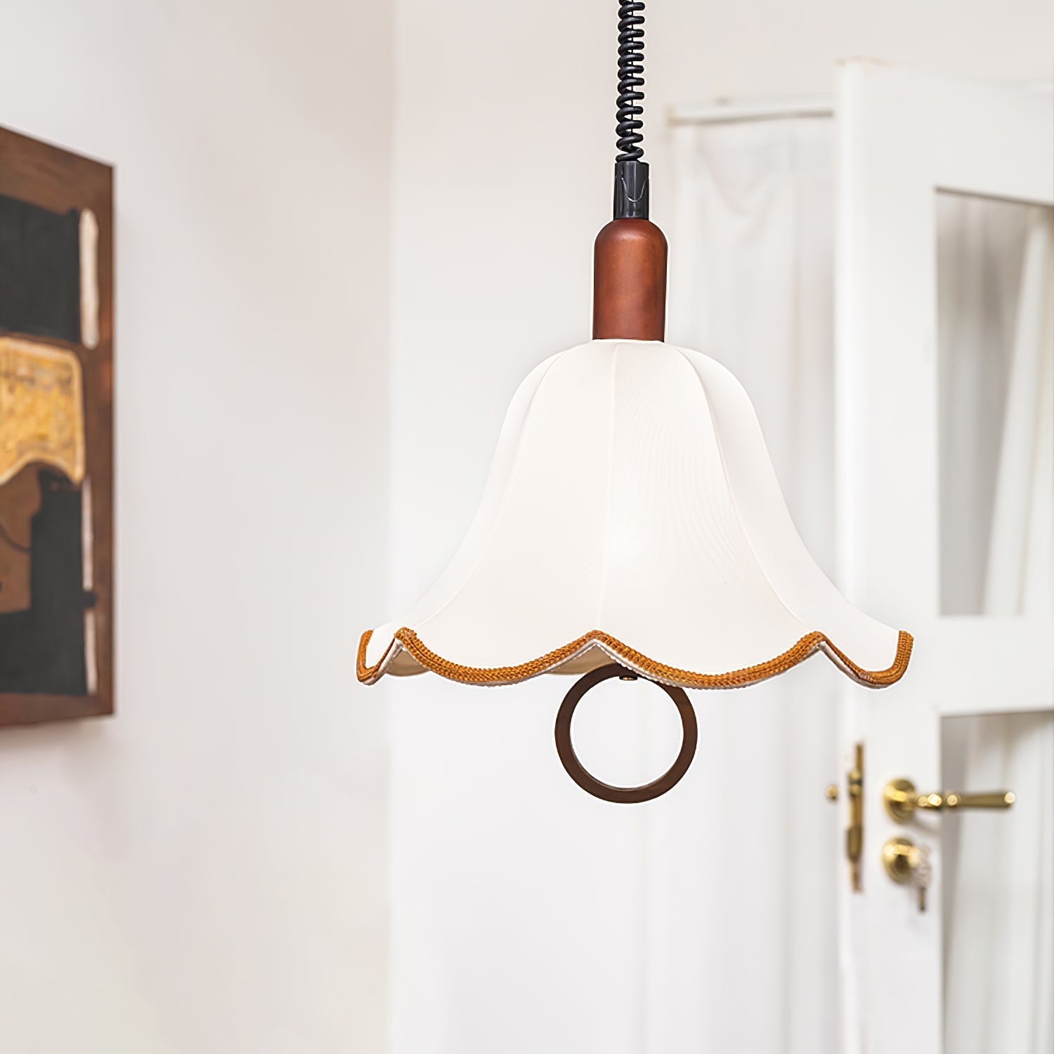 Eryn Fabric Pendant Light ∅ 15.4″ x H 17.3″ / Dia 39cm x H 44cm / Dark walnut & Beige Pendant light