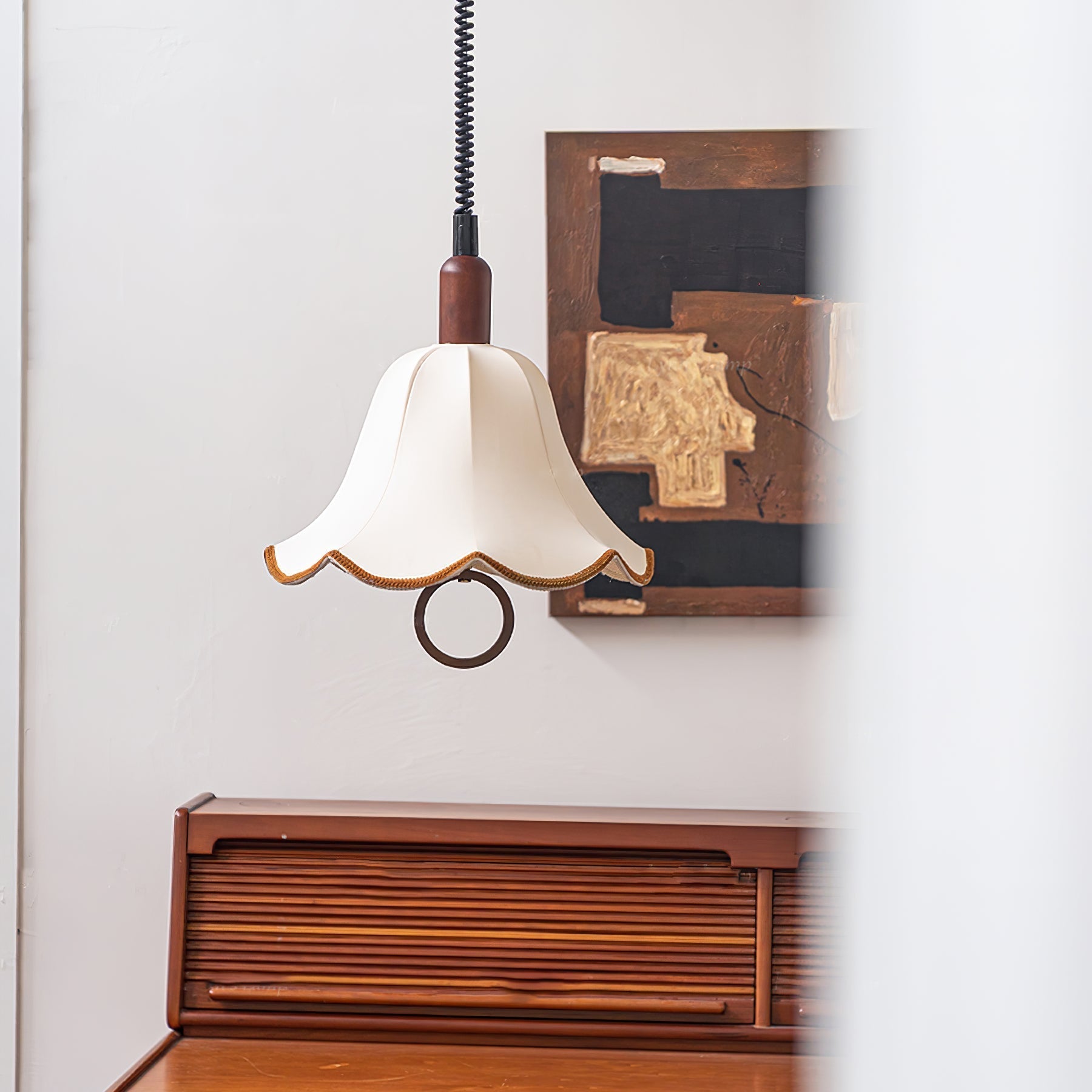 Eryn Fabric Pendant Light ∅ 15.4″ x H 17.3″ / Dia 39cm x H 44cm / Dark walnut & Beige Pendant light