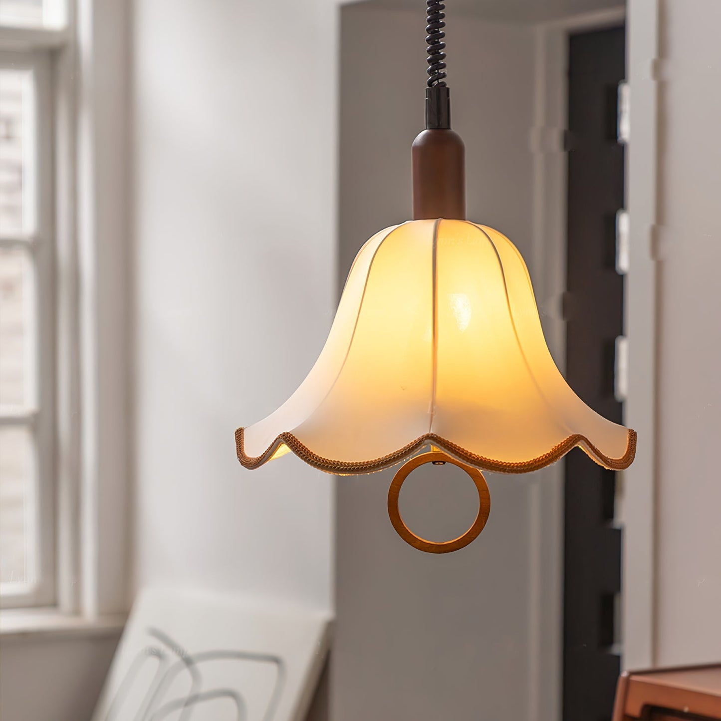 Eryn Fabric Pendant Light ∅ 15.4″ x H 17.3″ / Dia 39cm x H 44cm / Dark walnut & Beige Pendant light