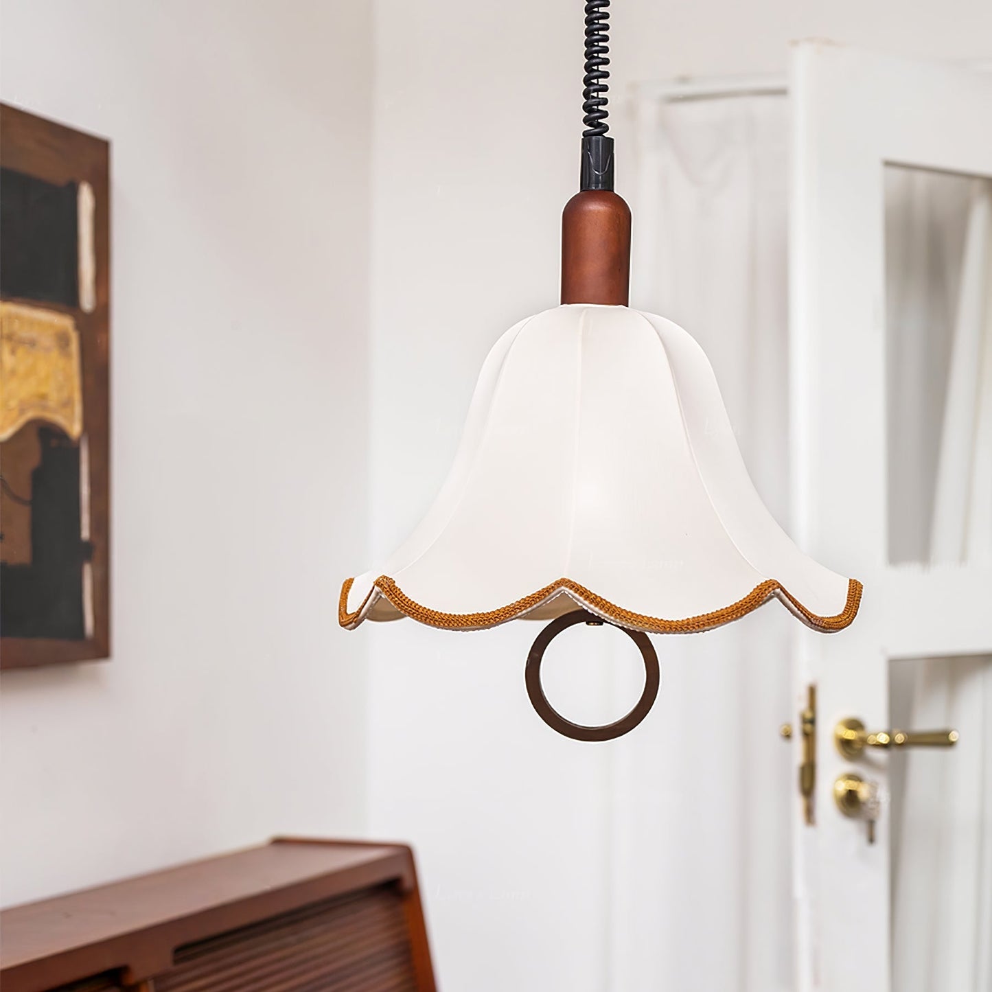 Eryn Fabric Pendant Light ∅ 15.4″ x H 17.3″ / Dia 39cm x H 44cm / Dark walnut & Beige Pendant light