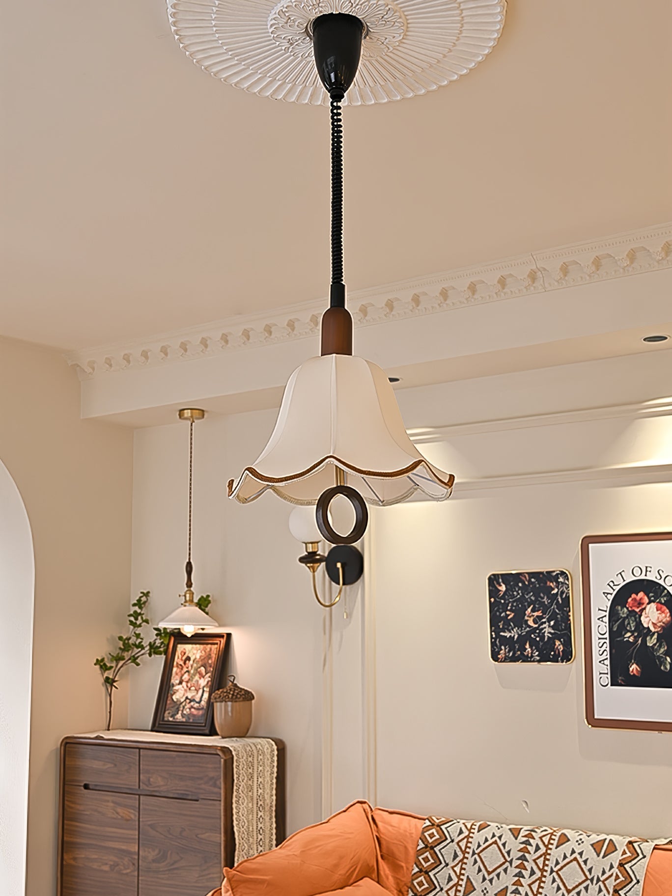 Eryn Fabric Pendant Light ∅ 15.4″ x H 17.3″ / Dia 39cm x H 44cm / Dark walnut & Beige Pendant light