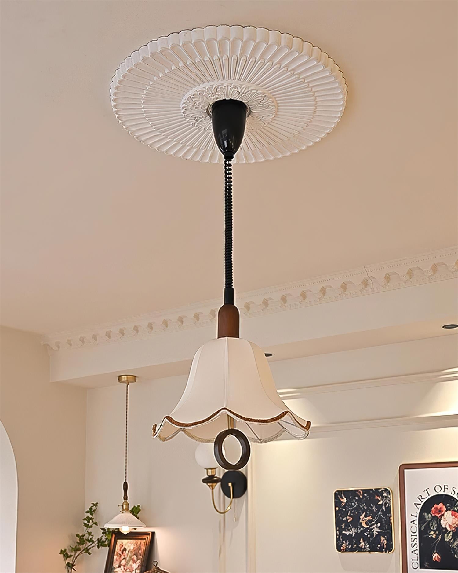Eryn Fabric Pendant Light ∅ 15.4″ x H 17.3″ / Dia 39cm x H 44cm / Dark walnut & Beige Pendant light