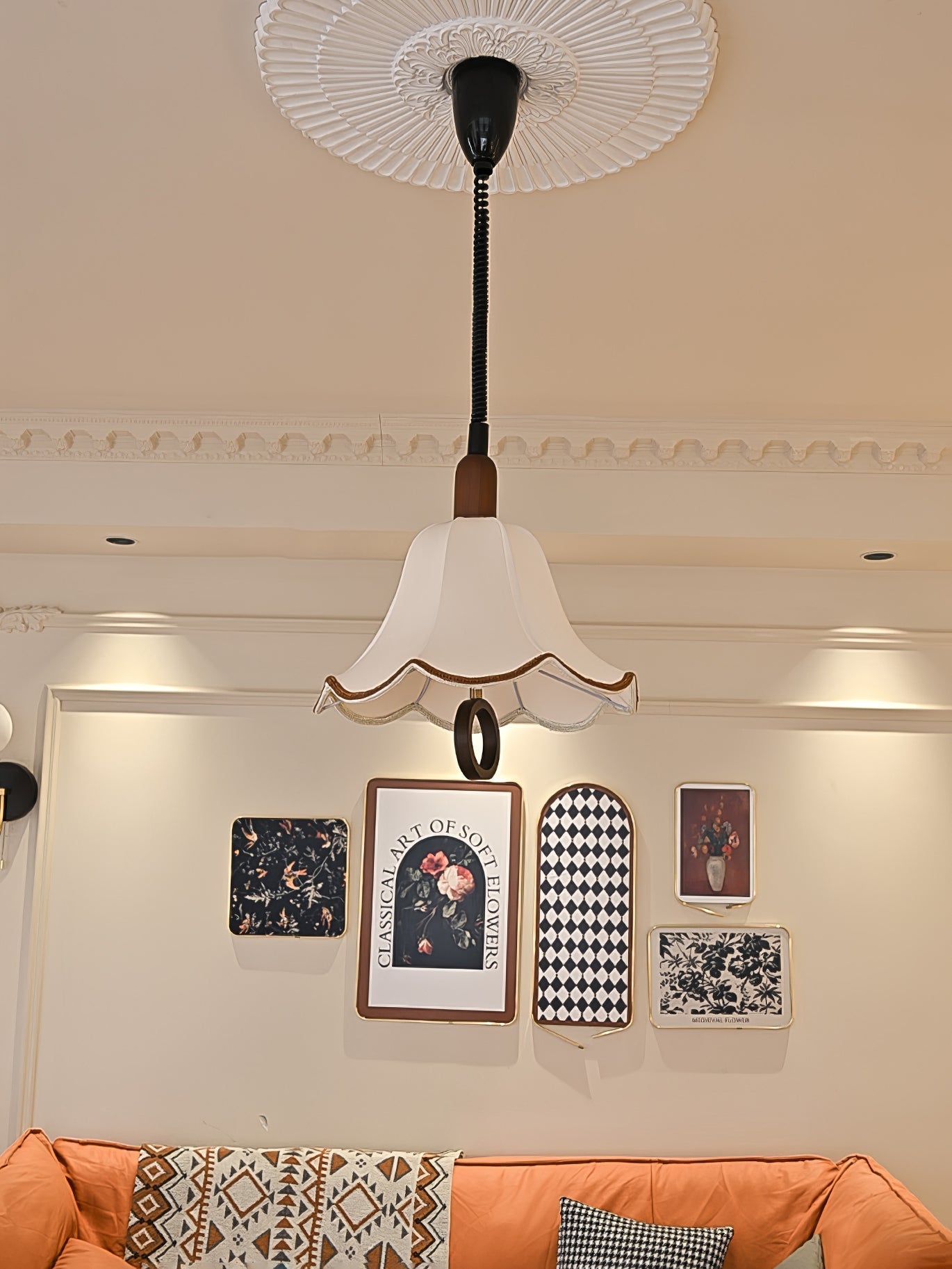 Eryn Fabric Pendant Light ∅ 15.4″ x H 17.3″ / Dia 39cm x H 44cm / Dark walnut & Beige Pendant light