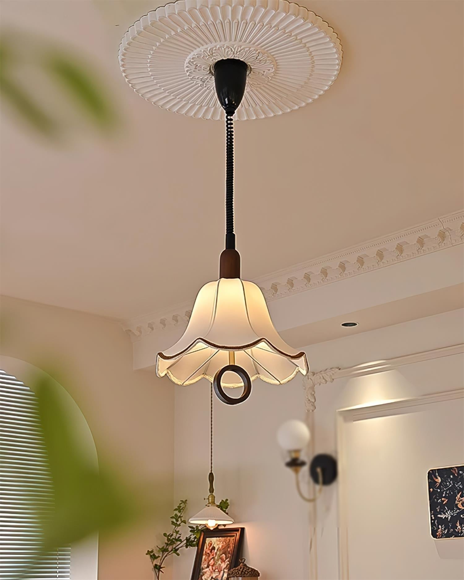 Eryn Fabric Pendant Light ∅ 15.4″ x H 17.3″ / Dia 39cm x H 44cm / Dark walnut & Beige Pendant light