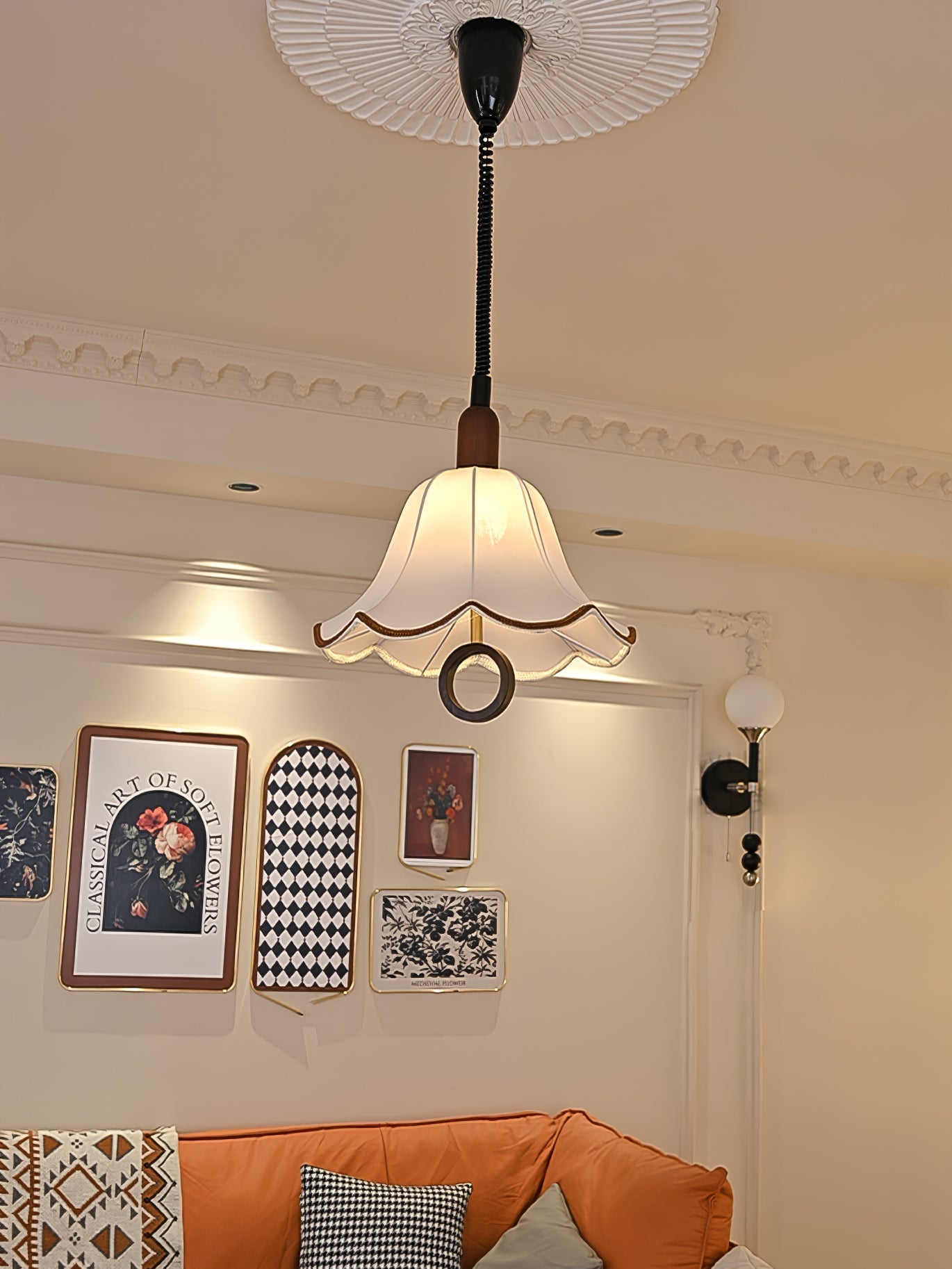 Eryn Fabric Pendant Light ∅ 15.4″ x H 17.3″ / Dia 39cm x H 44cm / Dark walnut & Beige Pendant light