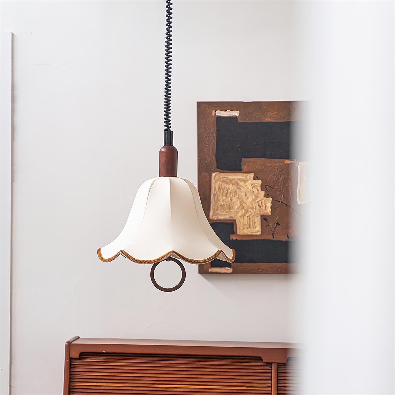 Eryn Fabric Pendant Light ∅ 15.4″ x H 17.3″ / Dia 39cm x H 44cm / Dark walnut & Beige Pendant light