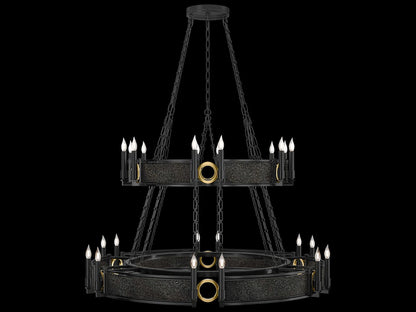 Fine Art Handcrafted Lighting Mirage 24-Light Black Iron Traditional Tiered Chandelier