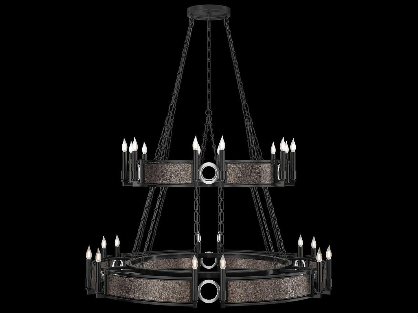 Fine Art Handcrafted Lighting Mirage 24-Light Black Iron Traditional Tiered Chandelier