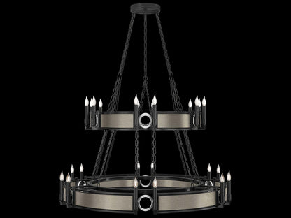Fine Art Handcrafted Lighting Mirage 24-Light Black Iron Traditional Tiered Chandelier