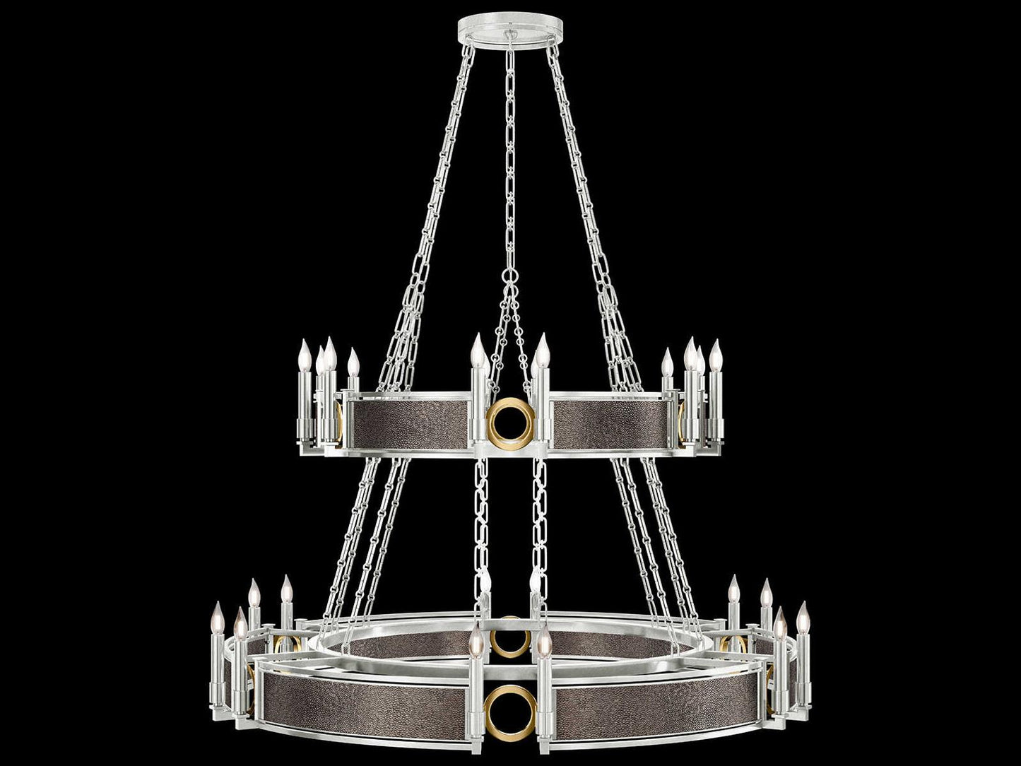Fine Art Handcrafted Lighting Mirage 24-Light Silver Leaf Traditional Tiered Chandelier