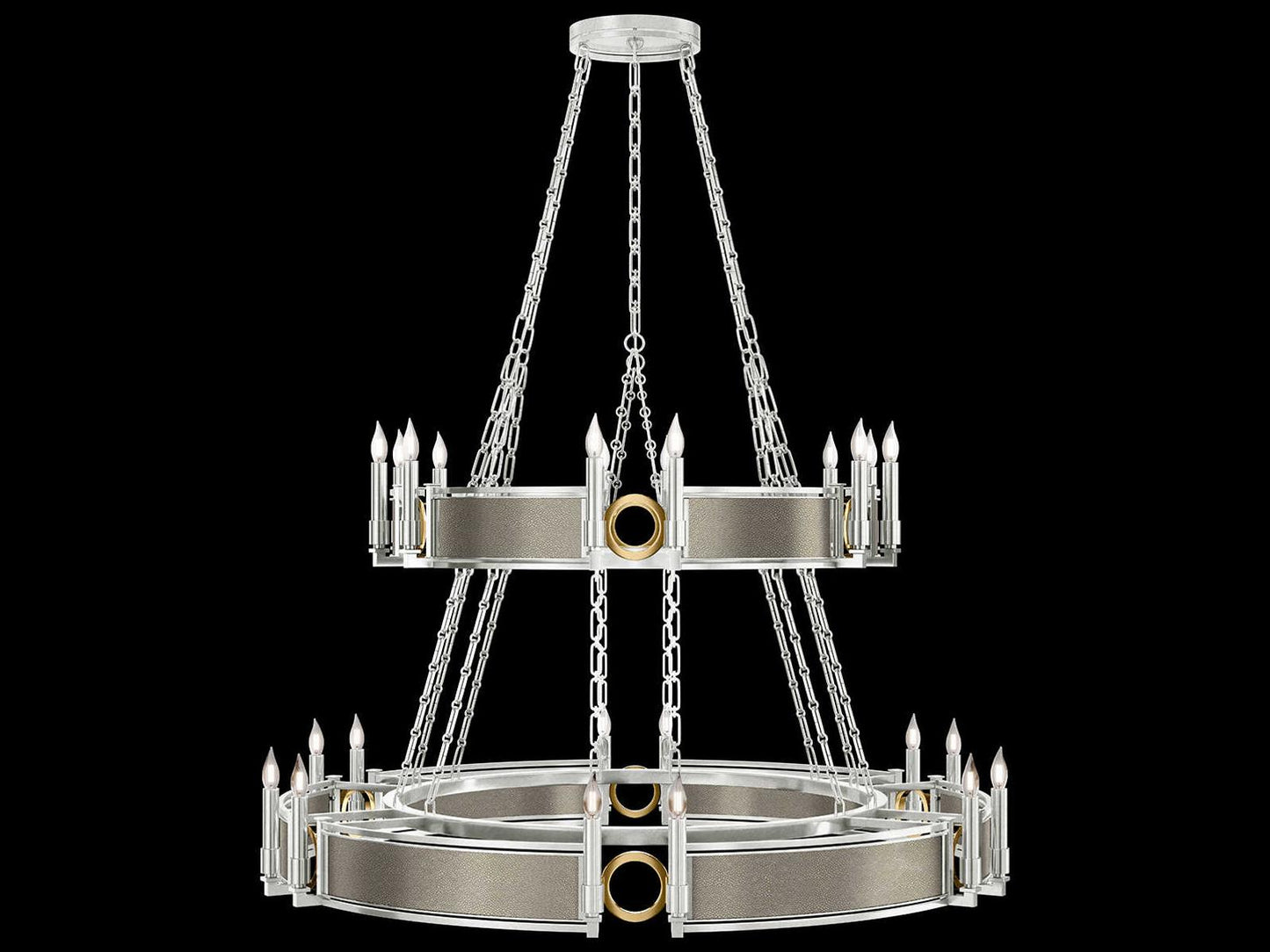 Fine Art Handcrafted Lighting Mirage 24-Light Silver Leaf Traditional Tiered Chandelier