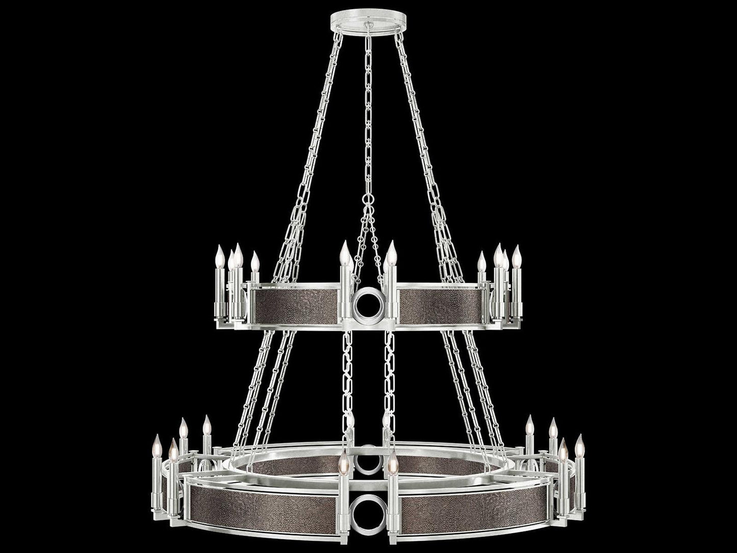 Fine Art Handcrafted Lighting Mirage 24-Light Silver Leaf Traditional Tiered Chandelier