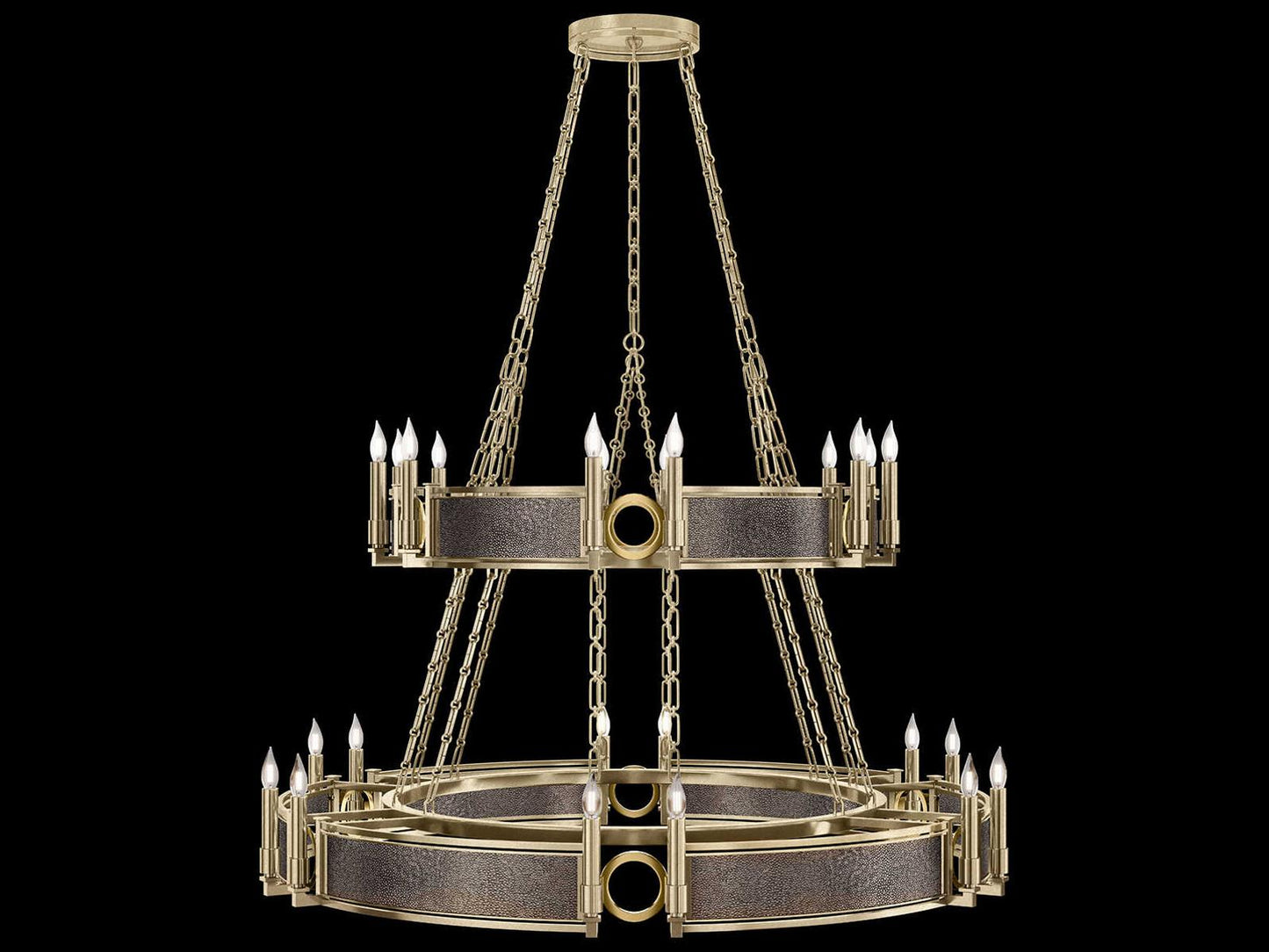 Fine Art Handcrafted Lighting Mirage 24-Light Soft Gold Leaf Traditional Tiered Chandelier