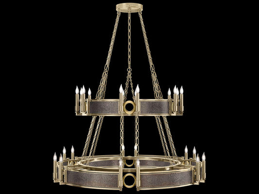 Fine Art Handcrafted Lighting Mirage 24-Light Soft Gold Leaf Traditional Tiered Chandelier