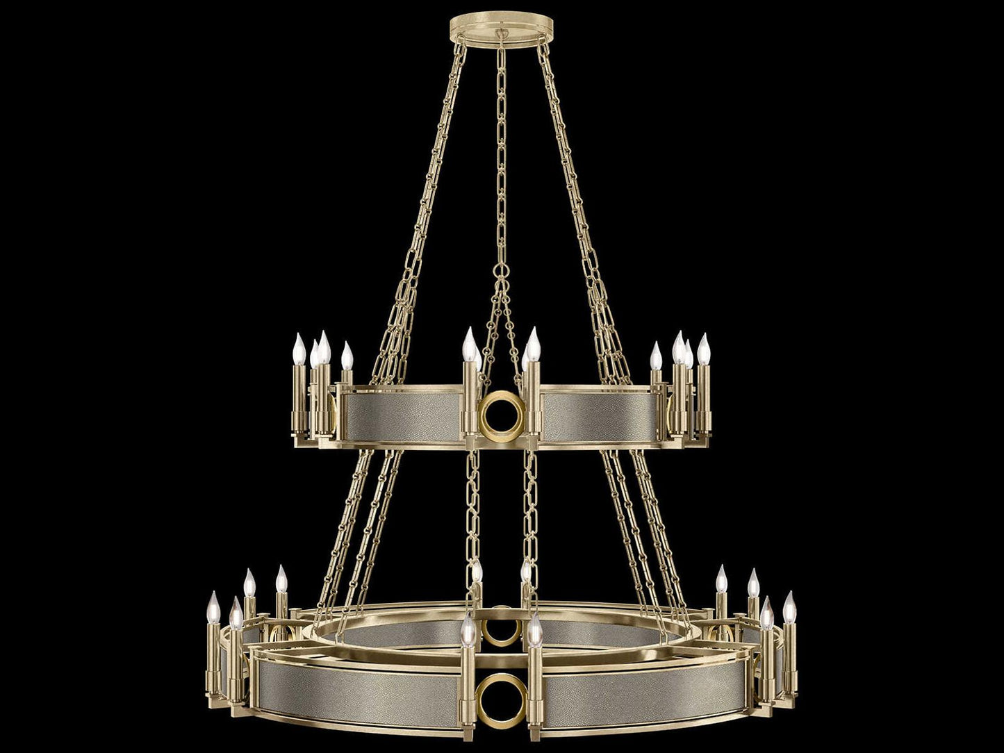 Fine Art Handcrafted Lighting Mirage 24-Light Soft Gold Leaf Traditional Tiered Chandelier
