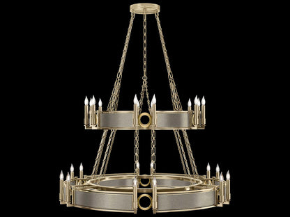 Fine Art Handcrafted Lighting Mirage 24-Light Soft Gold Leaf Traditional Tiered Chandelier