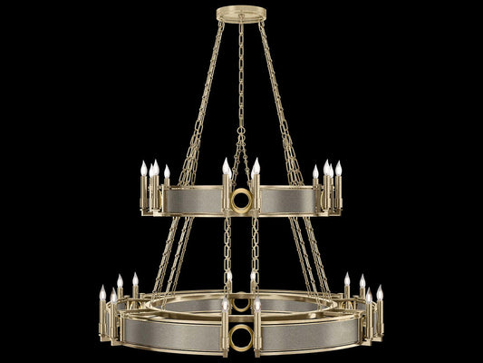 Fine Art Handcrafted Lighting Mirage 24-Light Soft Gold Leaf Traditional Tiered Chandelier