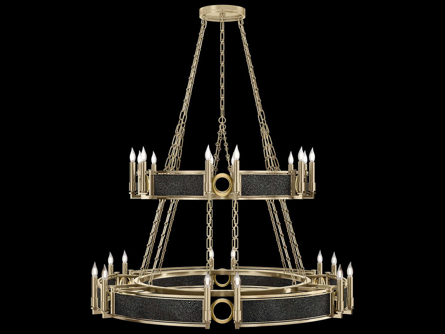 Fine Art Handcrafted Lighting Mirage 24-Light Soft Gold Leaf Traditional Tiered Chandelier