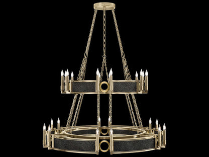 Fine Art Handcrafted Lighting Mirage 24-Light Soft Gold Leaf Traditional Tiered Chandelier