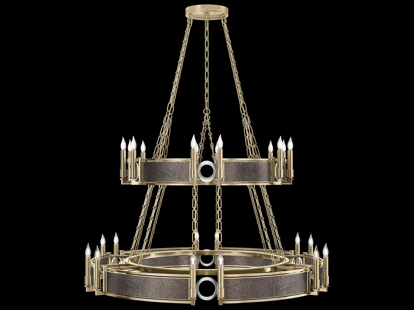 Fine Art Handcrafted Lighting Mirage 24-Light Soft Gold Leaf Traditional Tiered Chandelier
