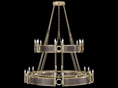 Fine Art Handcrafted Lighting Mirage 24-Light Soft Gold Leaf Traditional Tiered Chandelier