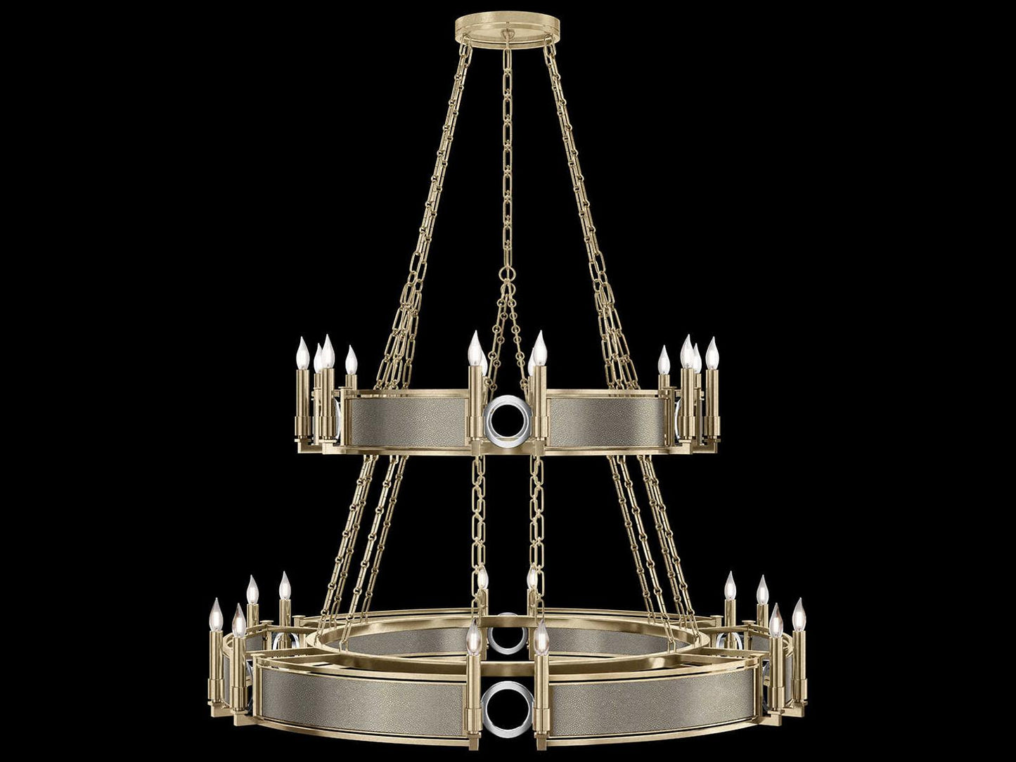 Fine Art Handcrafted Lighting Mirage 24-Light Soft Gold Leaf Traditional Tiered Chandelier
