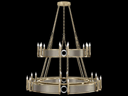 Fine Art Handcrafted Lighting Mirage 24-Light Soft Gold Leaf Traditional Tiered Chandelier
