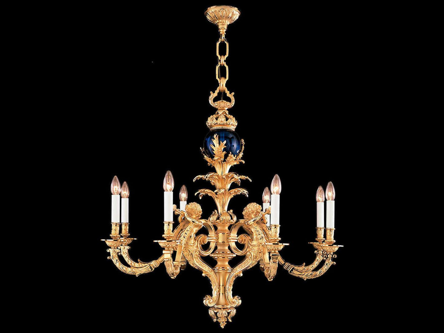 Fine Art Handcrafted Lighting Mariner Luxury 8-Light LED Candelabra Chandelier in Antique Gold Plated