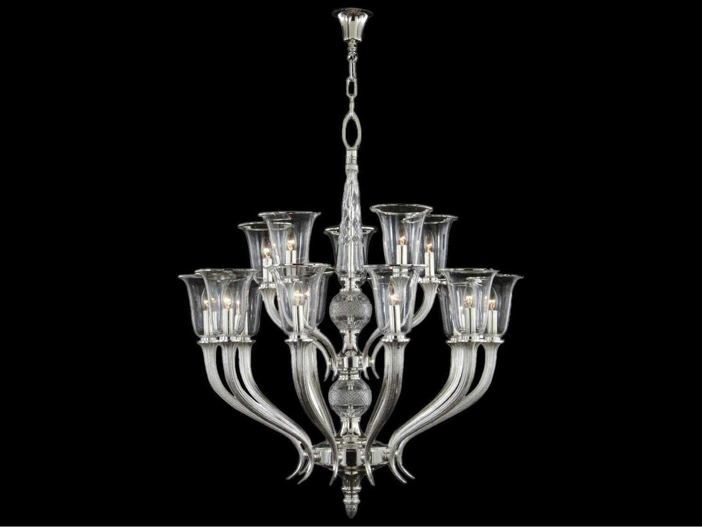 Fine Art Handcrafted Lighting Mariner Luxury 15-Light Chandelier in Antique Silver Plated Finish