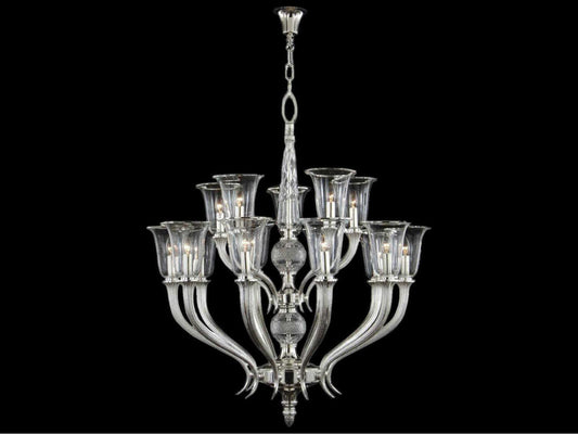 Fine Art Handcrafted Lighting Mariner Luxury 15-Light Chandelier in Antique Silver Plated Finish