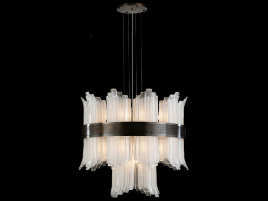 Fine Art Handcrafted Lighting 24-Light Mariner Luxury Brushed Bronze White Drum Tiered Chandelier
