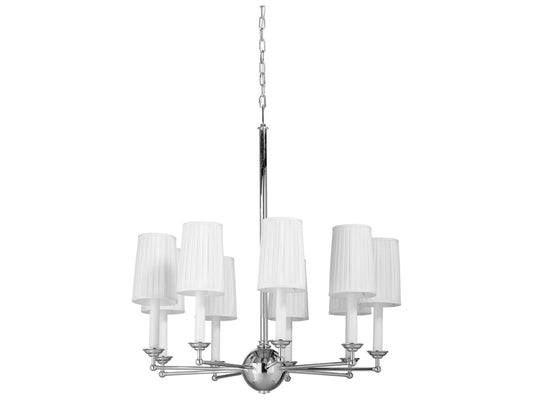Frederick Cooper 9-Light Jermyn Street Polished Nickel Chandelier with Off White Silkette Shade