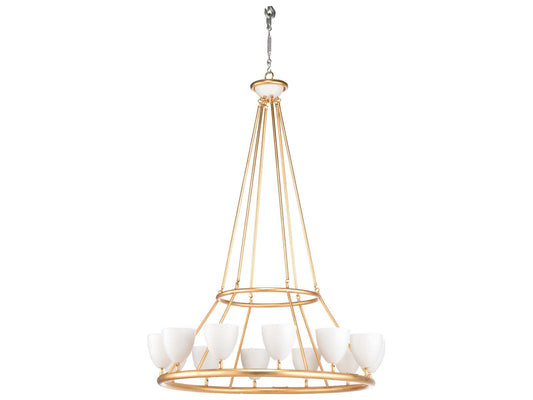 Frederick Cooper Larry Laslo Marilyn 12-Light Candelabra Chandelier in Antique Gold Leaf and Matte White