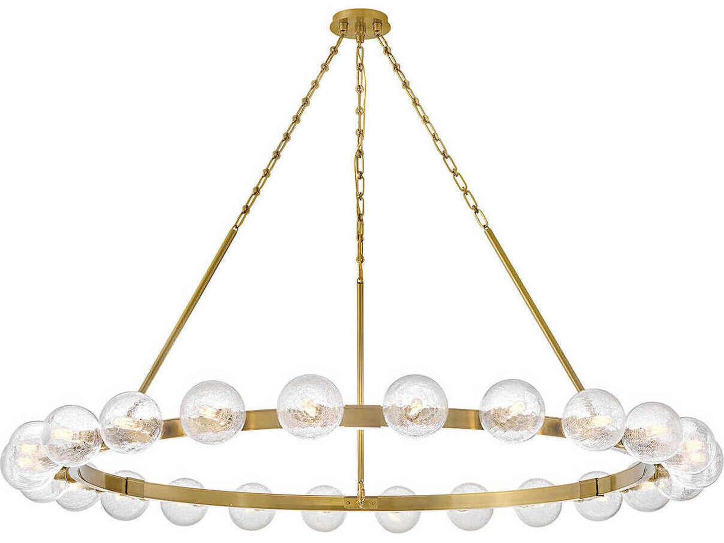 Fredrick Ramond 24-Light Coco Chandelier in Lacquered Brass with Crackled Glass