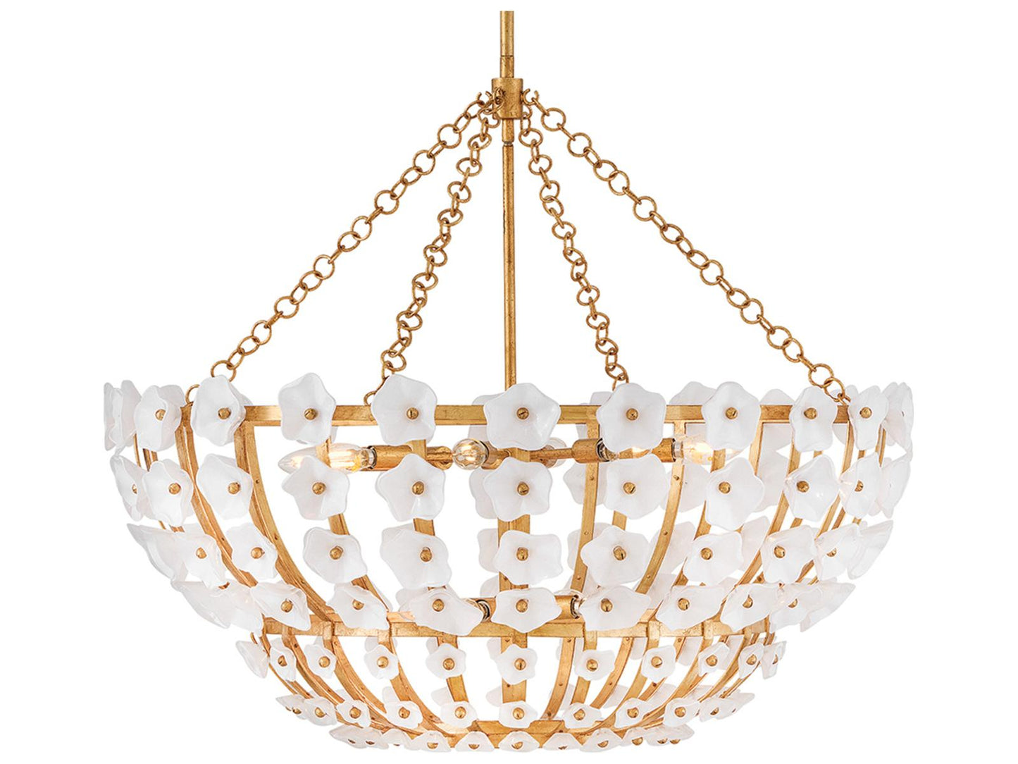 Fredrick Ramond Azalea 12-Light Chandelier in Distressed Brass with Glass Blossoms