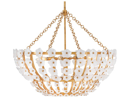 Fredrick Ramond Azalea 12-Light Chandelier in Distressed Brass with Glass Blossoms