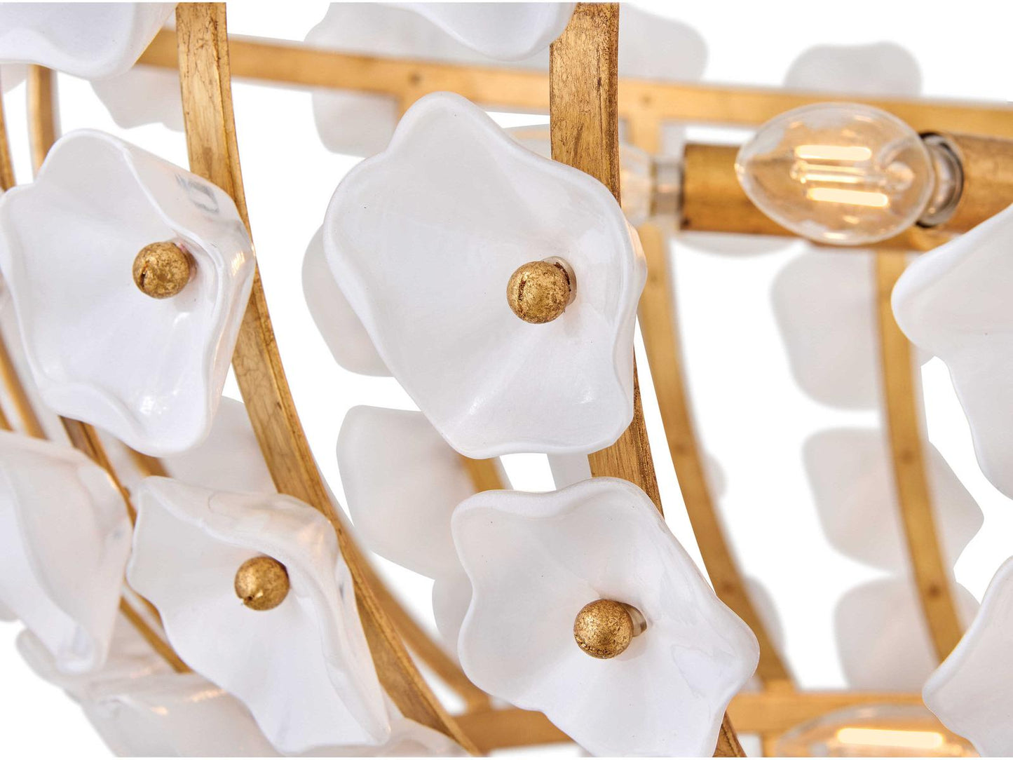 Fredrick Ramond Azalea 12-Light Chandelier in Distressed Brass with Glass Blossoms