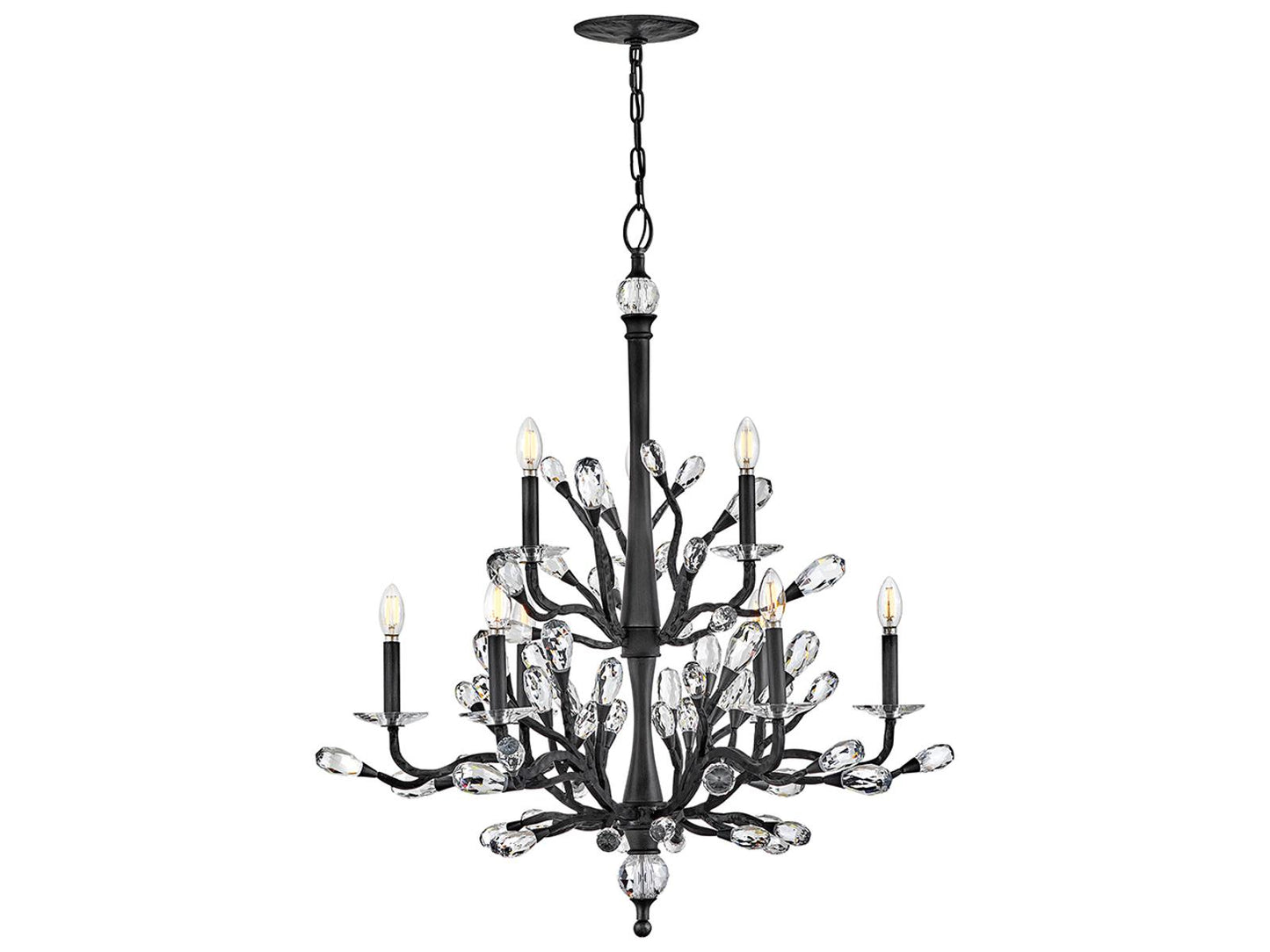 Fredrick Ramond Eve 9-Light Brushed Graphite Chandelier with Crystal Buds
