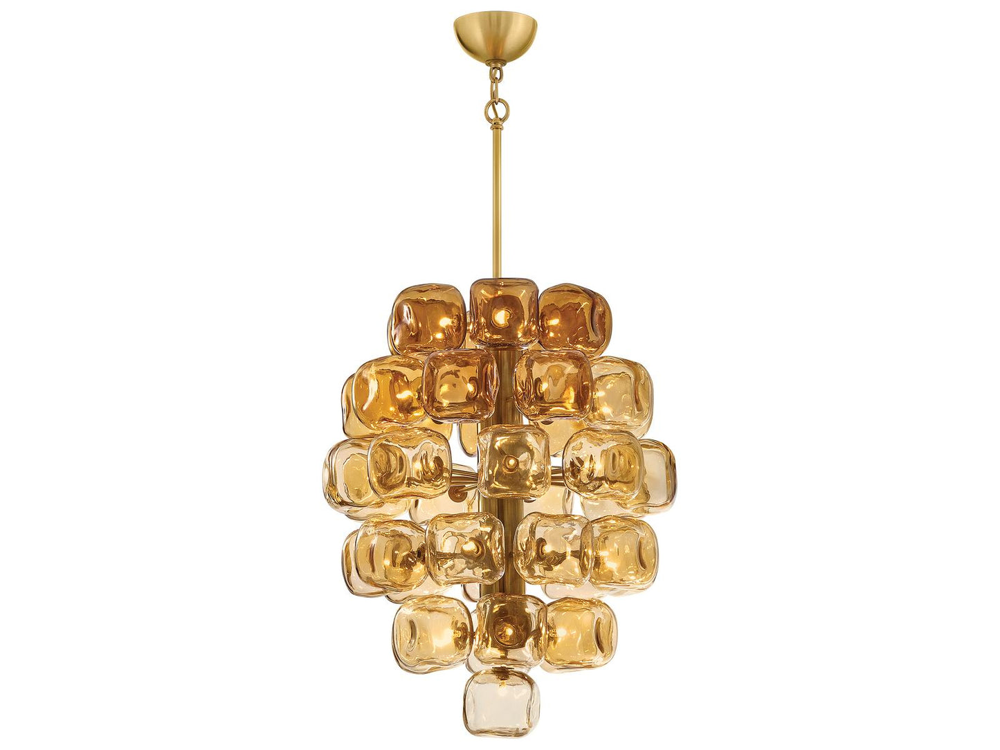 Fredrick Ramond 40-Light Perriand Chandelier in Unlacquered Brass with Light Amber Glass